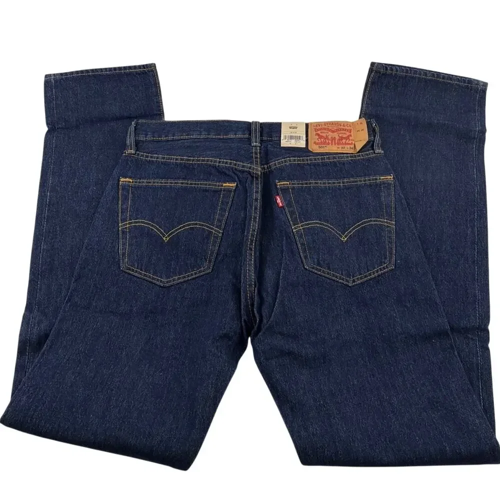 Levi's Men's Dark Wash  Non Stretch Straight Leg 501 Original Jeans Size 32 x 34